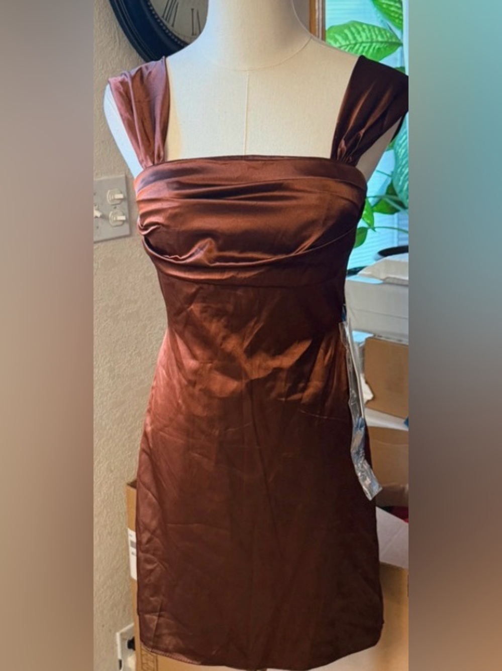Corset Satiny Bronze Brown Dress NWT Tie Up Back & Wide Straps Sz 2 XS